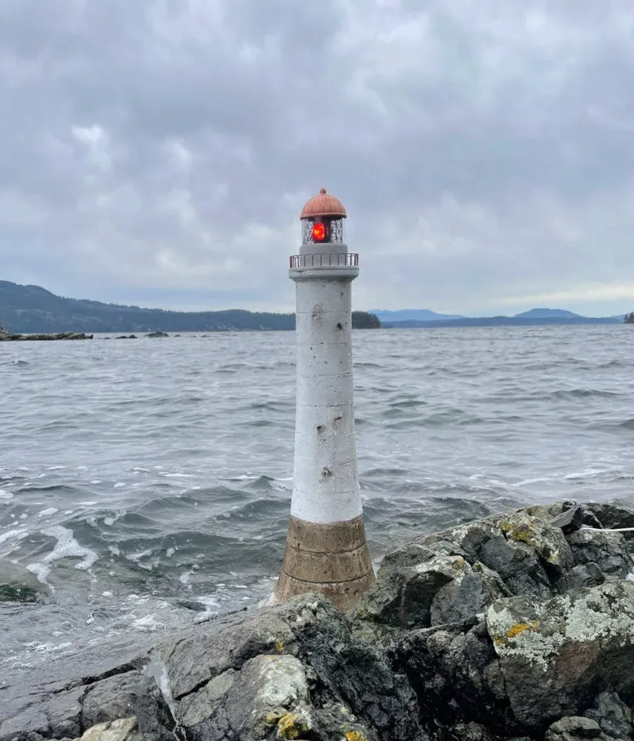 The Bell Rock — 1:50 scale lighthouse model on the rocks at dusk